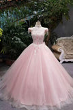 New Arrival Pink Quinceanera Dresses Lace Up With Appliques And Beading Lace Up Rjerdress