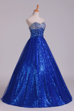 New Arrival Prom Gown Embellished With Beads&Sequince Tulle Sweetheart Floor Length Rjerdress