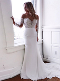 New Arrival Satin  Long Sleeves Wedding Dresses Mermaid With Appliques
