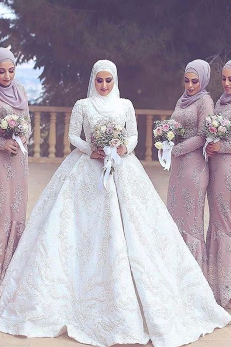 Luxury Ball Gown Long Sleeve Muslim Wedding Dress for Bride Beaded Islamic  Hijab Bridal Gowns Women Arabic Robe De Mariée - AliExpress