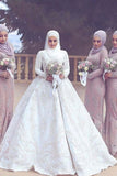 New Arrival Satin Muslim Wedding Dresses High Neck Ball Gown Rjerdress