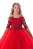 New Arrival Scoop Ball Gown Flower Girl Dresses Mid-Length Sleeves Tulle Rjerdress