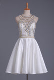 New Arrival Scoop Beaded Bodice Hoco Dresses A Line Satin Rjerdress