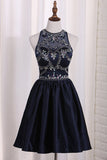 New Arrival Scoop Beaded Bodice Hoco Dresses A Line Satin Rjerdress