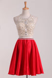 New Arrival Scoop Beaded Bodice Hoco Dresses A Line Satin Two Pieces