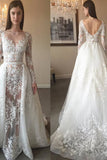 New Arrival Scoop Neck Wedding Dresses See Through Tulle With Applique & Beading Detachable Skirt Long Sleeves Rjerdress