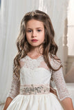 New Arrival Scoop With Beading&Appliques Satin Mid-Sleeves Flower Girl Dresses Rjerdress
