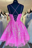 New Arrival Sequins Pink Above Knee A Line Spaghetti Straps Homecoming Dresses Short Cocktail Dresses Rjerdress
