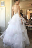 New Arrival Sexy A-Line V-Neck Sleeveless Backless White Tulle Wedding Dress Rjerdress