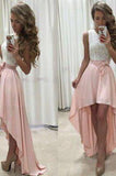 New Arrival Sexy Unique High Low Sleeveless Pink White Chiffon Scoop Prom Dresses RJS771