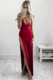 New Arrival Sheath Straps Evening Dresses Stretch Satin With Slit Rjerdress
