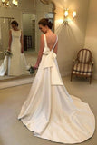 New Arrival Simple A Line V-Back Wedding Dresses With Bow Knot Rjerdress