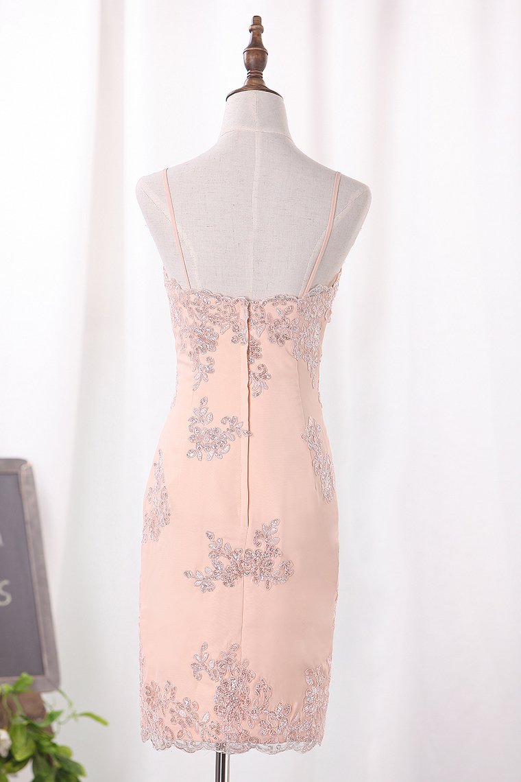 New Arrival Spaghetti Straps Hoco Dresses Chiffon With Sequins Appliques Short/Mini Rjerdress