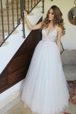 New Arrival Spaghetti Straps Ivory Floor Length Tulle Beach Wedding Dress with Lace Rjerdress