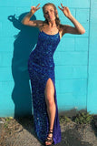 New Arrival Spaghetti Straps Sequins Mermaid Prom Dresses With Split Rjerdress