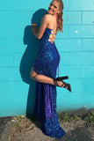 New Arrival Spaghetti Straps Sequins Mermaid Prom Dresses With Split Rjerdress