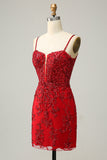 New Arrival Spaghetti Straps Sheath Sequin With Lace Homecoming Cocktail Dresses Rjerdress