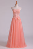 New Arrival Strapless A Line Party Dresses Tulle With Applique