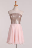 New Arrival Strapless Hoco Dresses Sequined Bodice Chiffon A Line