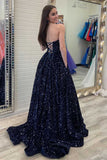 New Arrival Strapless Sequins A Line Lace Up Prom Dresses Rjerdress