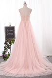 New Arrival Straps Prom Dresses A Line Tulle With Beading And Slit Rjerdress