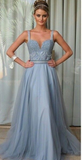 New Arrival Straps Tulle With Beading Prom Dresses Sweep Train Detachable