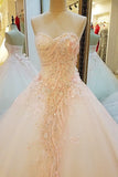 New Arrival Sweetheart A Line Luxurious Wedding Dresses Lace Up With Beads Sequins Handmade Flowers Rjerdress