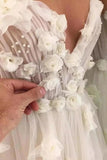 New Arrival Sweetheart A Line Tulle Wedding Dresses With Beading Floral Bridal Gown Rjerdress