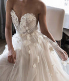 New Arrival Sweetheart A Line Tulle Wedding Dresses With Beading Floral Bridal Gown Rjerdress