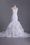 New Arrival Sweetheart Mermaid With Applique And Beads Organza Bridal Dresses Rjerdress