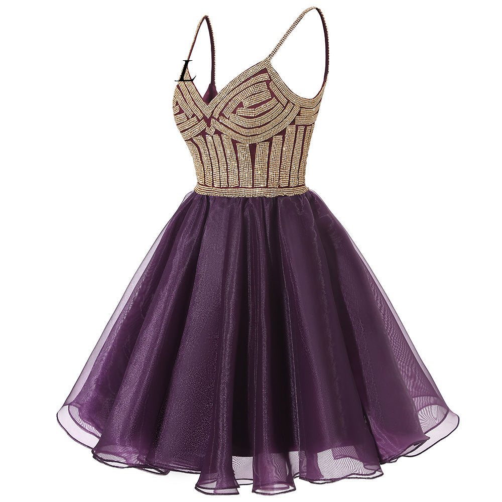New Arrival Tulle Spaghetti Straps A Line Beading Homecoming Dresses Rjerdress
