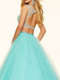 New Arrival Two Pieces Scoop Beaded Bodice Tulle A Line Prom Dresses Rjerdress