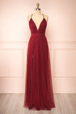 New Arrival V Neck Tulle With A-Line Prom Dresses Zipper Up Rjerdress