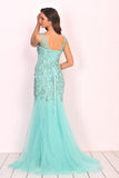 New Arrival V Neck Tulle With Applique And Beads Mermaid Formal Dresses Rjerdress