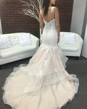 New Arrival V Neck Wedding Dresses Mermaid Tulle With Applique Rjerdress