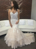 New Arrival V Neck Wedding Dresses Mermaid Tulle With Applique