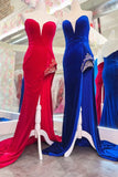 New Arrival Velvet Sweetheart Mermaid Prom Dresses With Slit Rjerdress