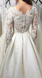 New Arrival Wedding Dresses A-Line V-Neck Long Sleeves Satin With Applique Rjerdress