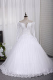 New Bridal Dress A-Line Scoop Long Sleeves Tulle Court Train With Applique Rjerdress
