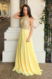 New Chiffon Long Sleeveless Charming Open Back Scoop A-line Beading Prom Dresses RJS23 Rjerdress