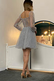 New Elegant Short Long Sleeves Sweetheart Cocktail Dress Pleats Tulle Homecoming Dress RRJS838 Rjerdress