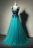 New Fashion Blue Tulle Formal Gown Lace Black Evening Gowns Tulle Formal Gown For Teens RJS692 Rjerdress