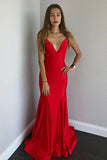 New Fashion Mermaid Red Spaghetti Straps Backless Prom Dress Open Backs Evening Gowns RJS163 Rjerdress