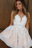 New Homecoming Dresses V-Neck A-Line Short/Mini Tulle With Applique Rjerdress