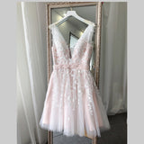 New Homecoming Dresses V-Neck A-Line Short/Mini Tulle With Applique Rjerdress