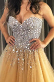New Hot Sale Strapless A-Line With Sparkly Beaded Long Sweetheart Cheap Tulle Prom Dresses Rjerdress