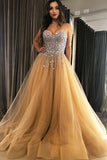 New Hot Sale Strapless A-Line With Sparkly Beaded Long Sweetheart Cheap Tulle Prom Dresses
