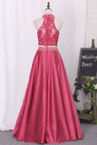New Party Dresses A-Line Scoop Floor-Length Lace And Satin With Side Pockets Rjerdress