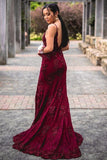 New Simple Mermaid V-Neckline Backless Prom Dress Dark Burgundy Evening Formal Gowns RJS113 Rjerdress