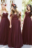 New Style A Line Tulle Sweetheart Off the Shoulder Long Ruffles Bridesmaid Dresses uk